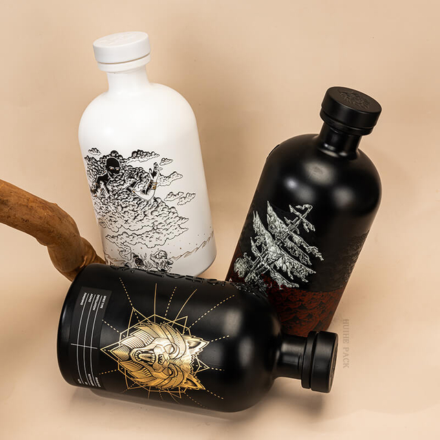 Unique Hot-stamping Patterns Round Shoulder Glass Liquor Bottle