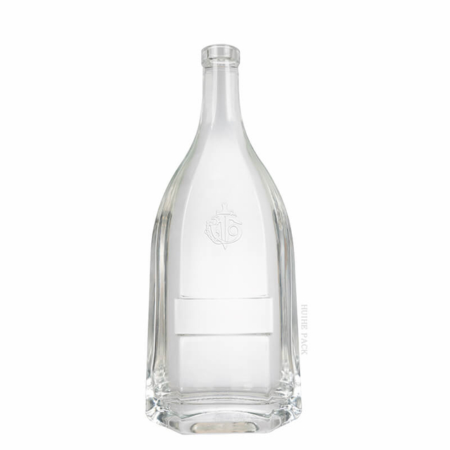 Curved Body Flat Slim Neck Liquor Bottle with Angular Edges