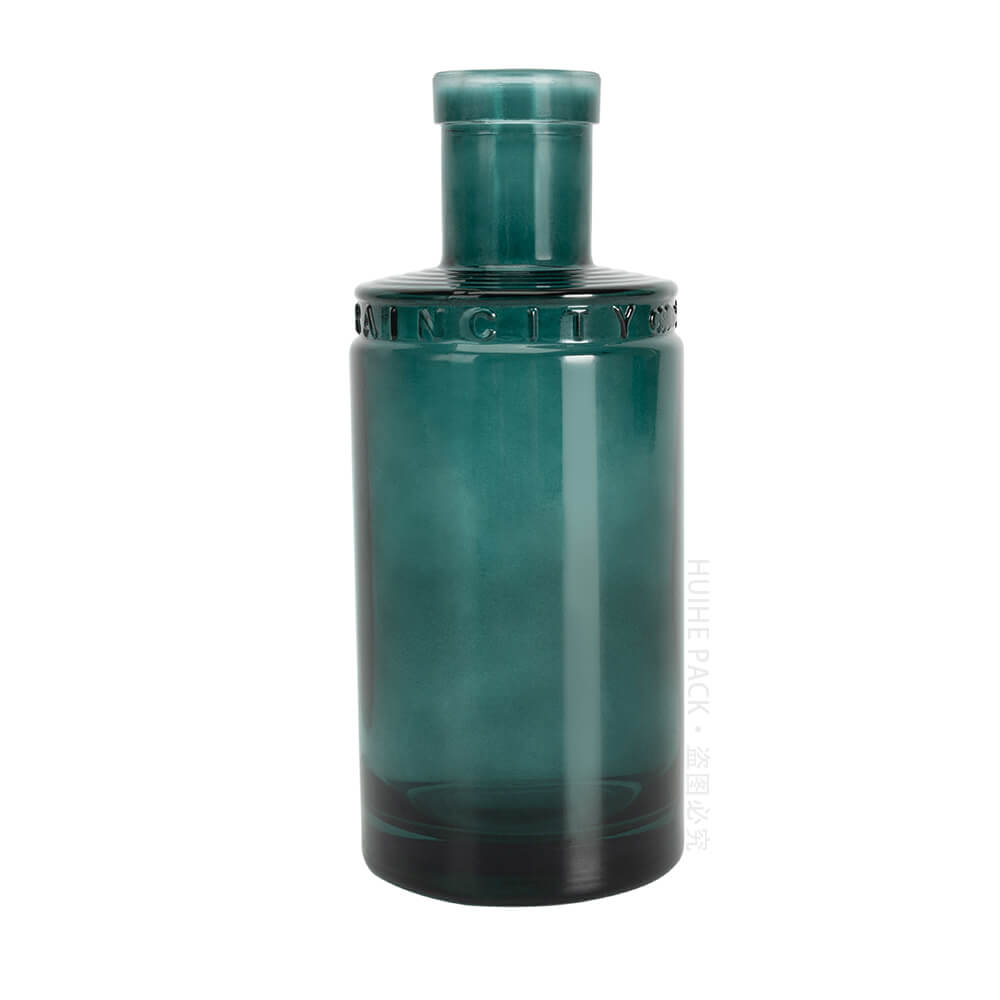 Teal Blue Logo Embossing 375ML Glass Spirit Bottle