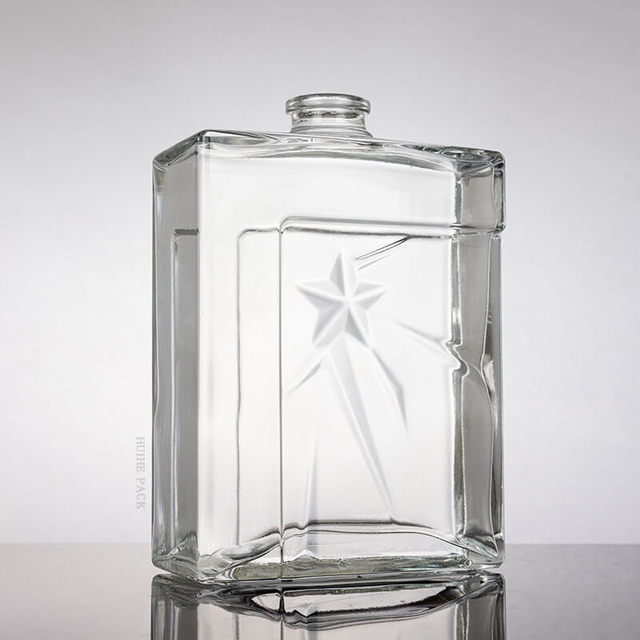 Star-Embossed Square Empty Glass Liquor Bottle for Sale