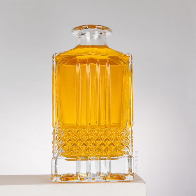 Intricate Diamond - Patterned Embossed Glass Liquor Bottle