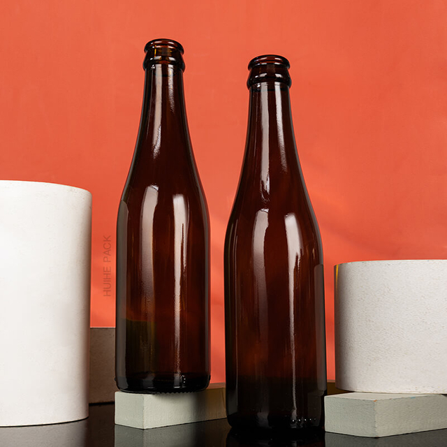 Hot Sale 350ml Amber Empty Glass Bottle Beer with Crown Cap