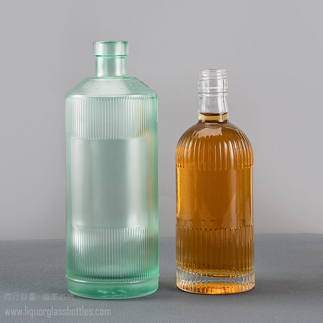 Custom Vertical Stripe Ribbed Pinstripe Glass Liquor Bottle with Label Area