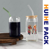 Customized Borosilicate Glass Drink Bottle with Bamboo Lid And Straw