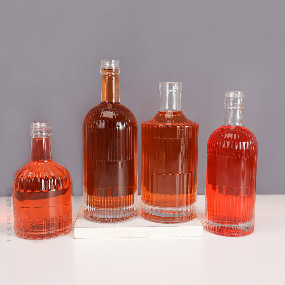 Ribbed Round Screw & Cork Finish Glass Liquor Bottles