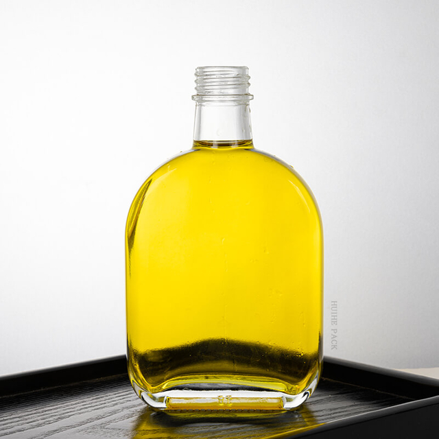 Oval Flat Clear Glass Liquor Bottle with Screw Cap