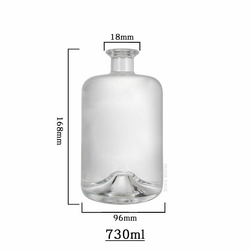 Indented bottom cylinder liquor bottle-capacity
