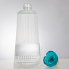 Tapered Wide Bottom Vertical Ribbed Glass Liquor Bottle