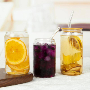 Cola High Borosilicate Glass Beverage Shot Can with Straw And Lid