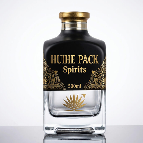 500ml 700ml Matte Black Design Square Glass Whisky Bottle
