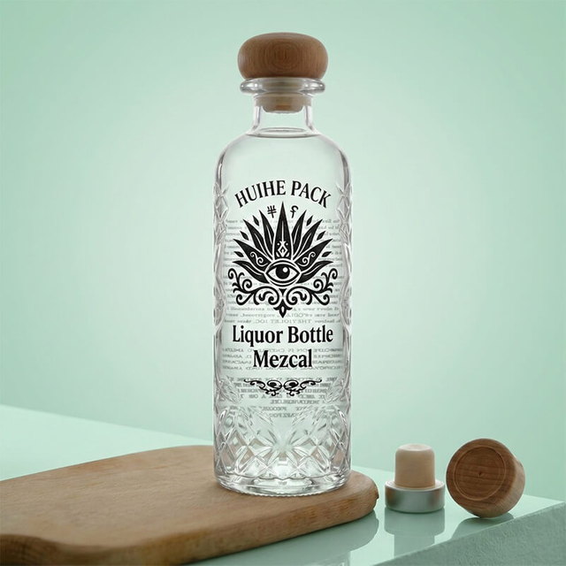 75CL rund glas spiritusflaske med korkprop