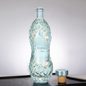 750ml Irregular Clear Glass Whiskey Bottle with Custom Cork