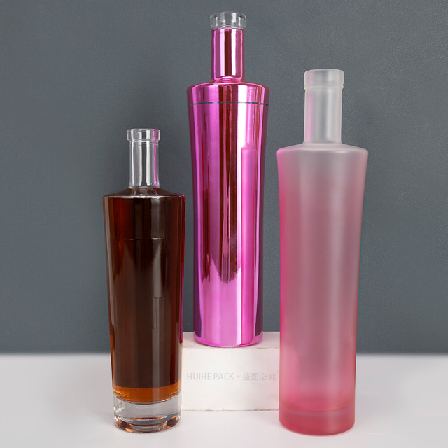 Slim Waist Frost Blue Pink Electroplated Glass Spirits Bottles