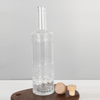 700ml Embossed Slender Neck Cylinder Glass Liquor Bottle with Corks