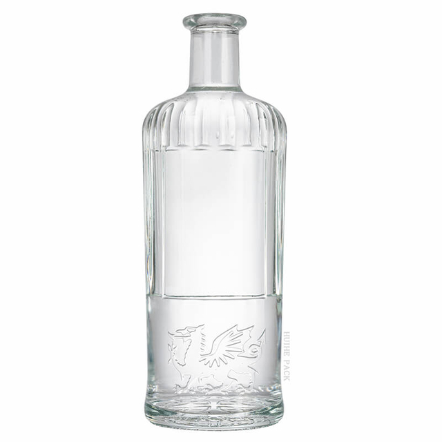 Vertical Ribbed Patterns Dragon-Embossed Glass Liquor Bottle