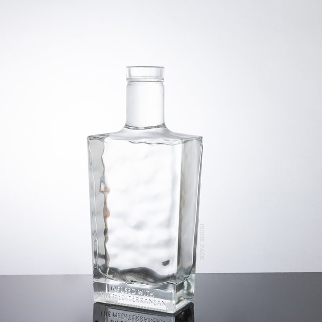 Rippled Texture High-end Clear Glass Square Liquor Bottle