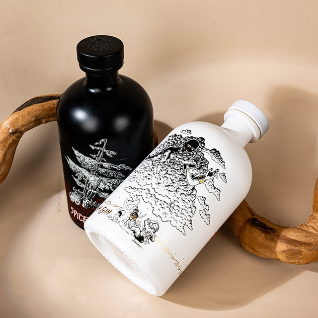 Unique Hot-stamping Patterns Round Shoulder Glass Liquor Bottle