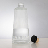 Tapered Wide Bottom Vertical Ribbed Glass Liquor Bottle