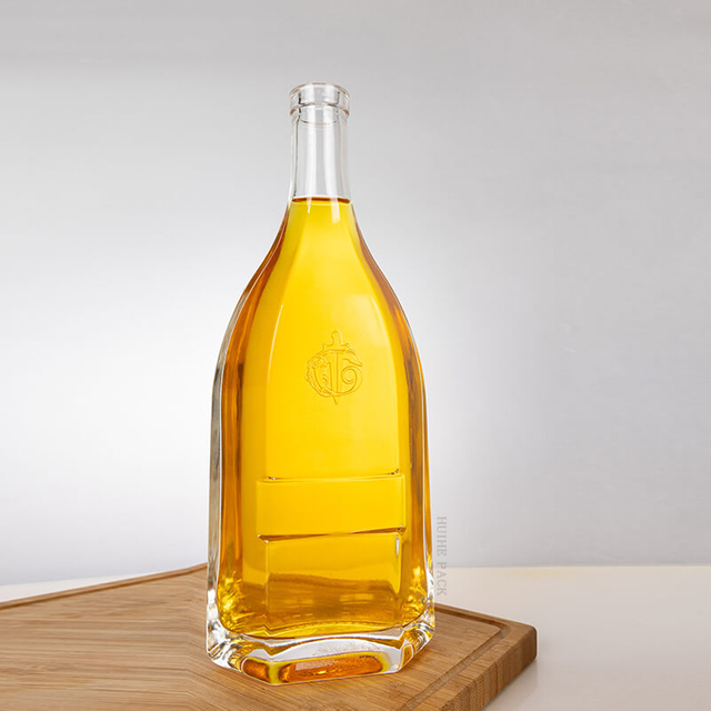 Curved Body Flat Slim Neck Liquor Bottle with Angular Edges