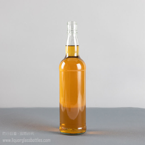 Wholesale 720ml Round Transparent Flint Glass Scotch Whisky Bottle
