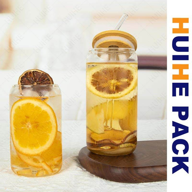 Cola High Borosilicate Glass Beverage Shot Can with Straw And Lid