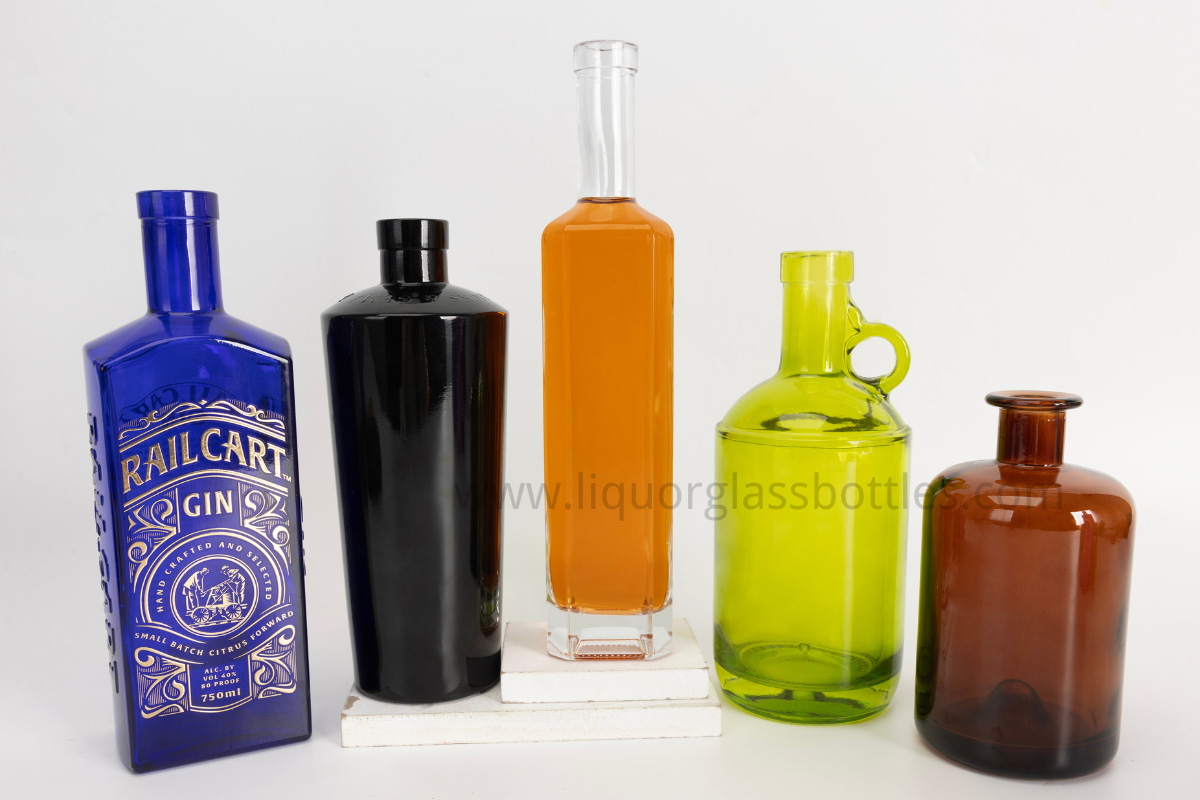 colored glass liquor bottle