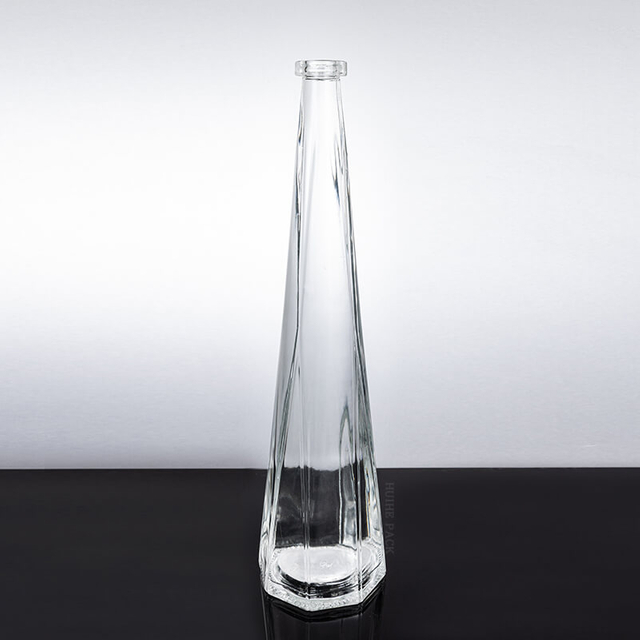 Sleek Elongated Cone Liquor Bottle with Vertical Ridges