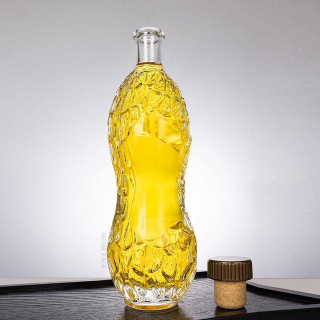 750ml Irregular Clear Glass Whiskey Bottle with Custom Cork