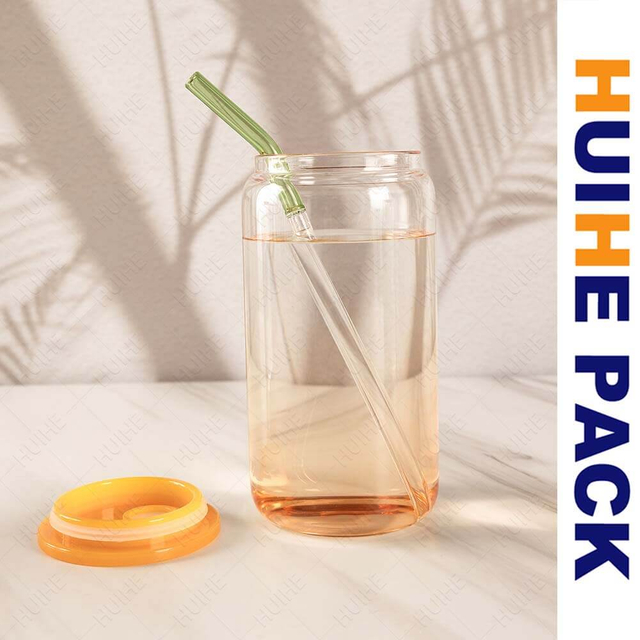 Customized Borosilicate Glass Drink Bottle with Bamboo Lid And Straw