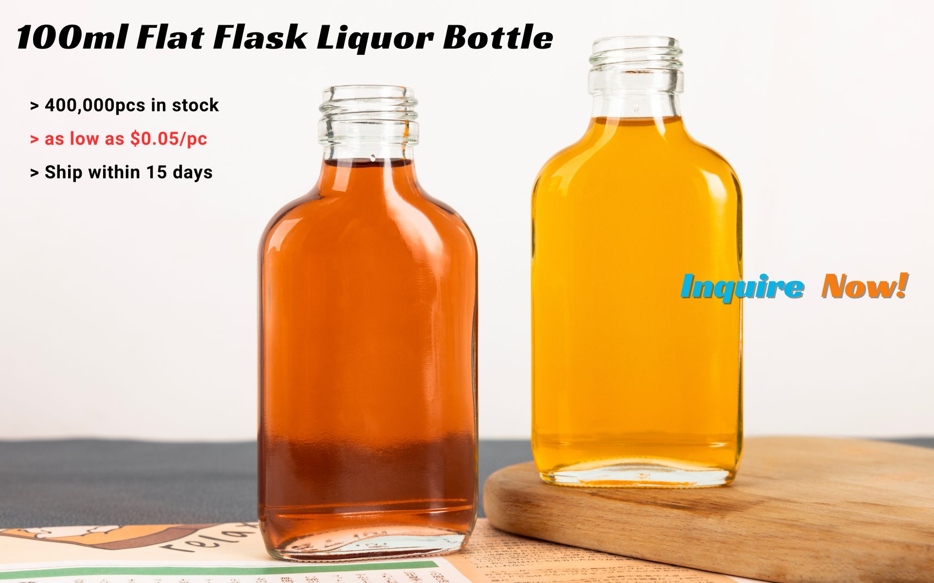 100ml flat flask liquor bottle