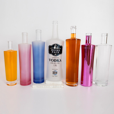 Slim Waist Frost Blue Pink Electroplated Glass Spirits Bottles