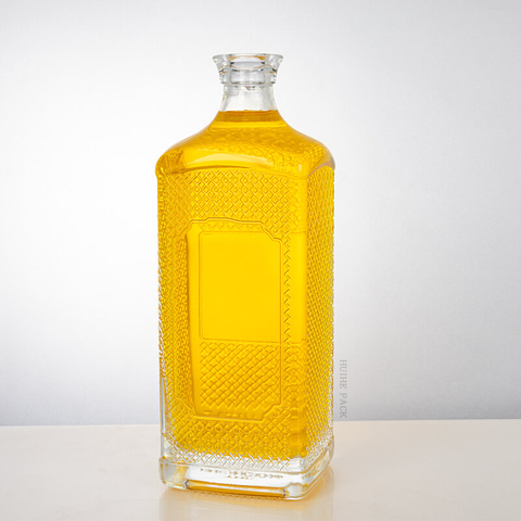 1000ML Embossed Square Glass Liquor Bottle
