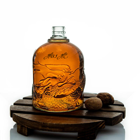 Round Dragon Engraved Glass Liquor Container
