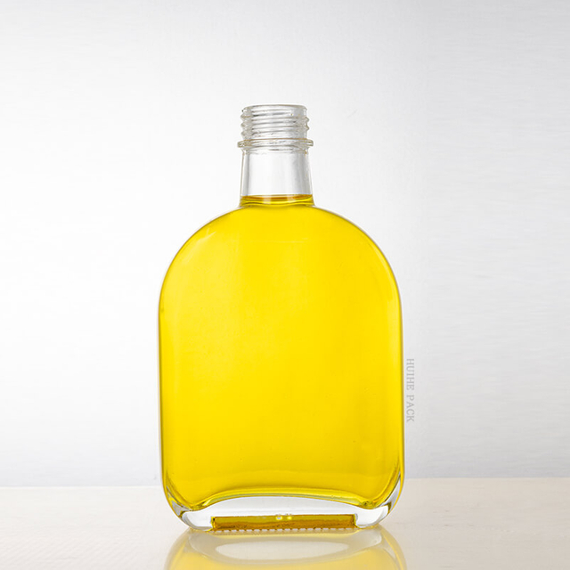 Oval Flat Clear Glass Liquor Bottle with Screw Cap