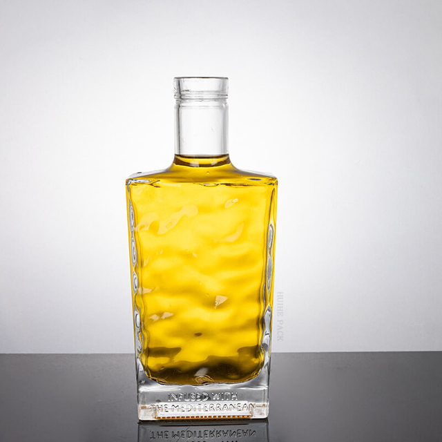 Rippled Texture High-end Clear Glass Square Liquor Bottle