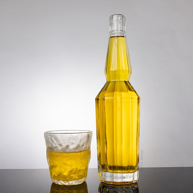 Hexagonal Angular Glass Liquor Bottle with Long Neck