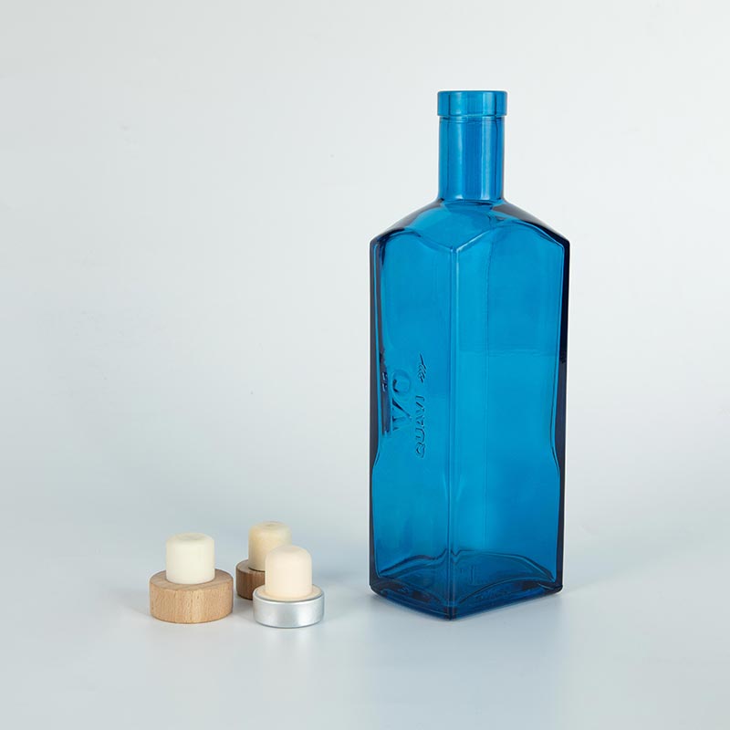 750ml Square Blue Glass Liquor Bottle