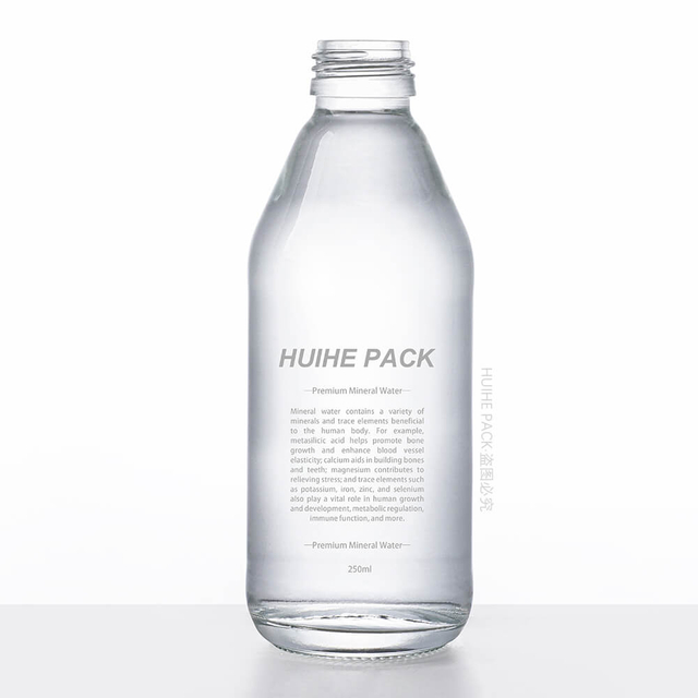 250ml Round Clear Flint Glass Water Bottle with Screw Lid