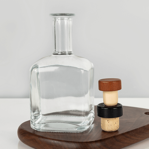350ml Square Long Neck Glass Spirits Bottle with Cork Cap