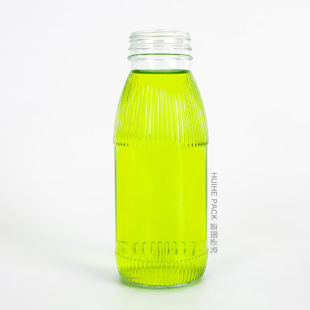 300ml 500ml Ribbed Glass Beverage Bottles with Screw Lids