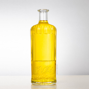 Vertical Ribbed Patterns Dragon-Embossed Glass Liquor Bottle