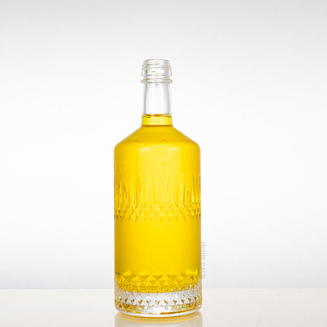 Intricate Diamond - Patterned Engravings Glass Liquor Bottle