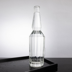 Hexagonal Angular Glass Whiskey Bottle with Long Neck
