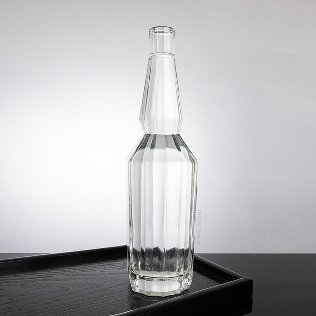 Hexagonal Angular Glass Liquor Bottle with Long Neck