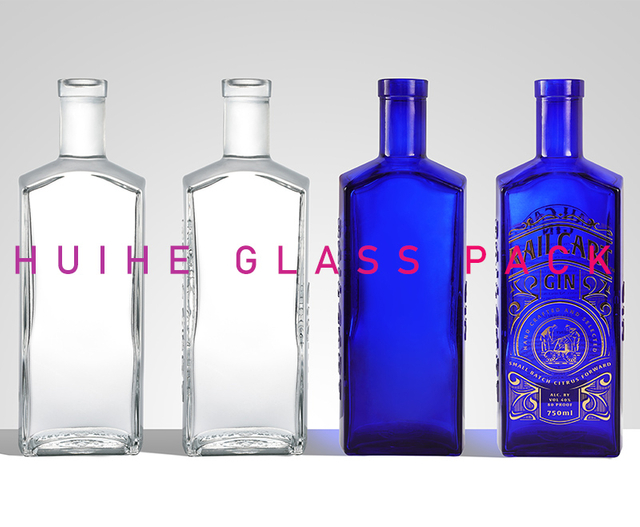 Luxury Gin Bottle: Blue Spray with Debossed & Gold Foil Finish