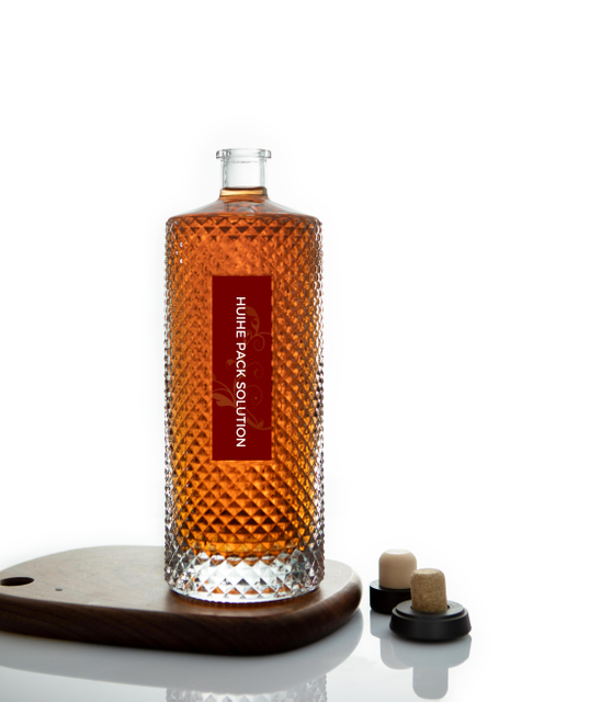 1L Round Textured Whiskey Glass Alcohol Bottle