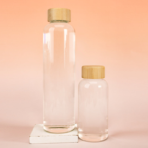 Customized Clear Borosilicate Glass Water Drinking Bottle with Bamboo Cap