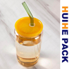 Customized Borosilicate Glass Drink Bottle with Bamboo Lid And Straw