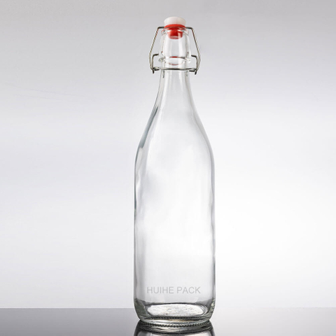 1000ml Clear Glass Water Drinking Beverage Bottle with Swing Top