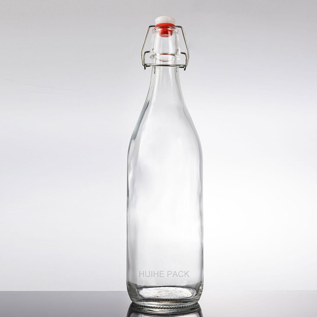 1000ml Clear Glass Water Drinking Beverage Bottle with Swing Top
